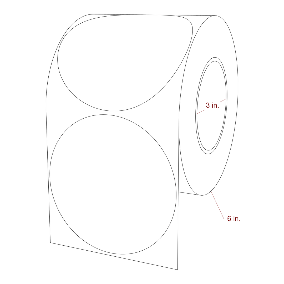 4.5 Inch Diameter Circle Inkjet Labels Roll - 3 Inch Core - 6 Inch Roll OD - 3D Perspective