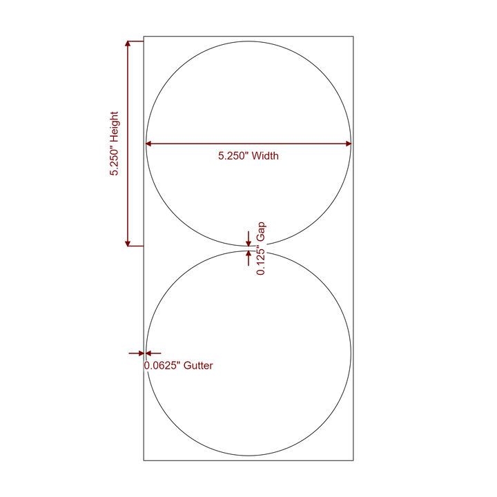 5.25 Inch Diameter Circle Inkjet Labels Roll - 2D Drawing
