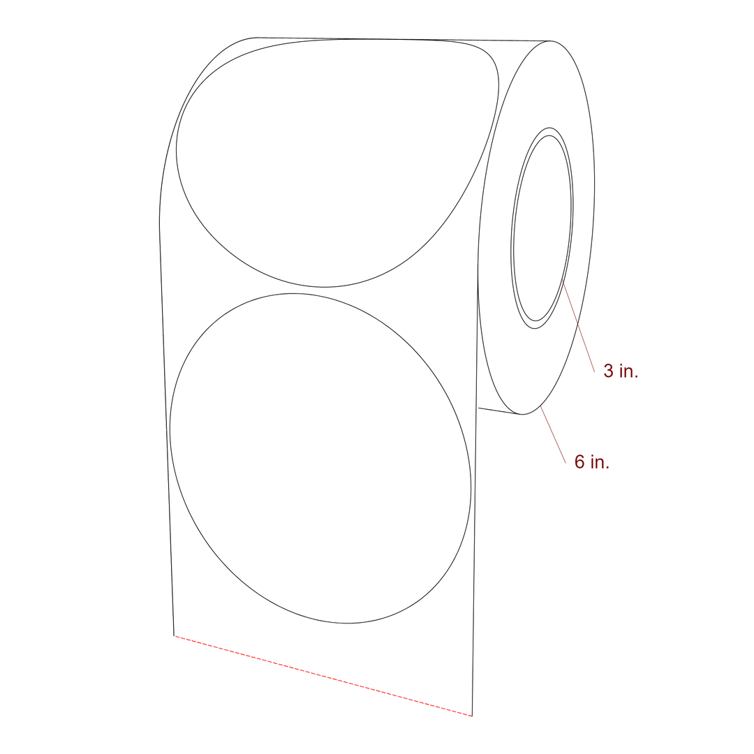 5.25 Inch Diameter Circle Inkjet Labels Roll - 3 Inch Core - 6 Inch Roll OD - 3D Perspective