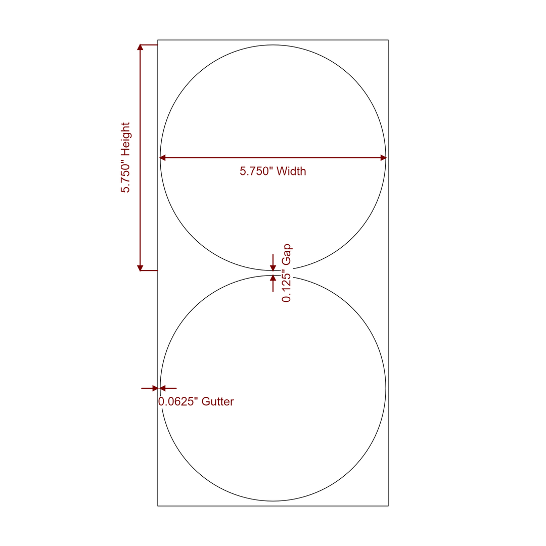5.75 Inch Diameter Circle Inkjet Labels Roll - 2D Drawing