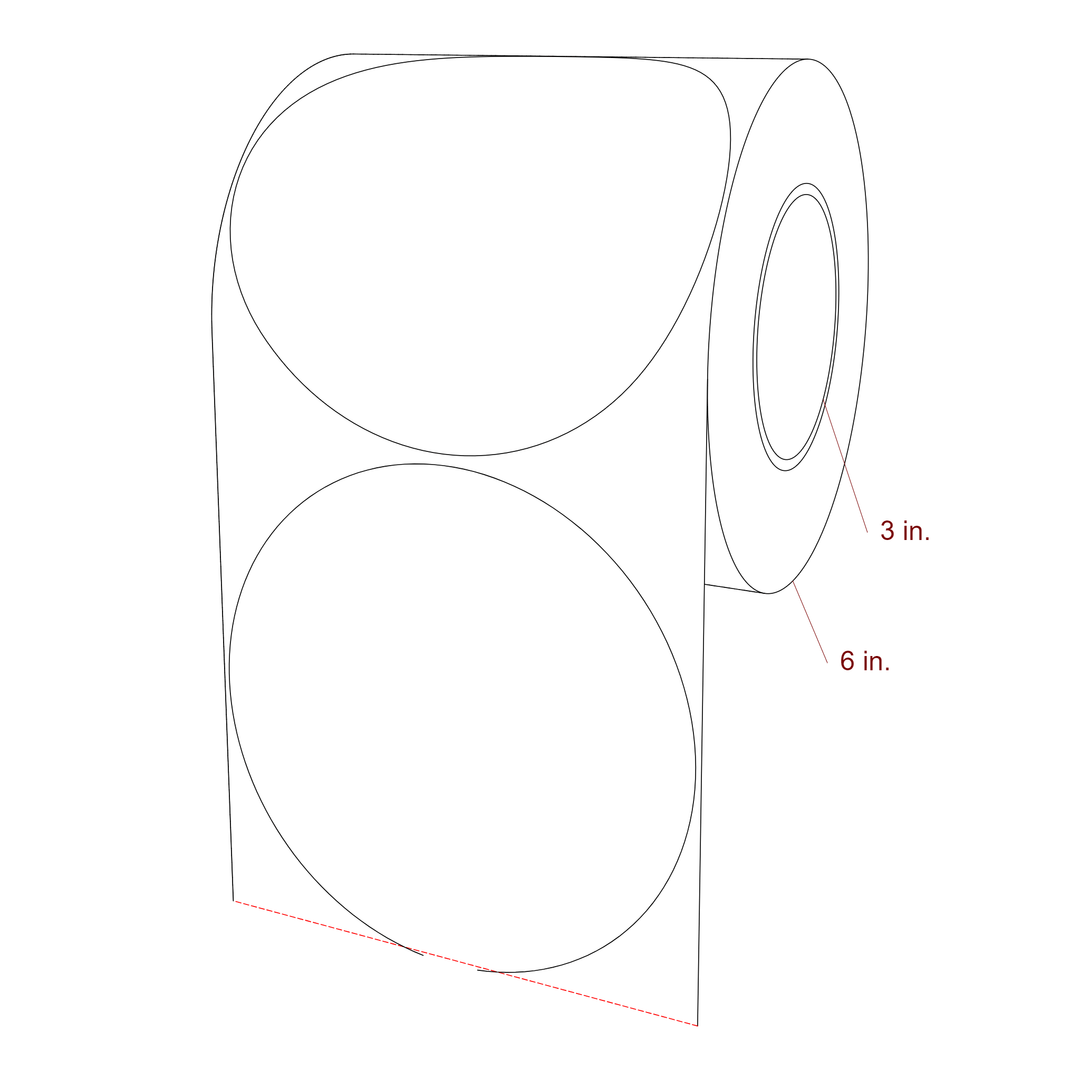 5.75 Inch Diameter Circle Inkjet Labels Roll - 3 Inch Core - 6 Inch Roll OD - 3D Perspective