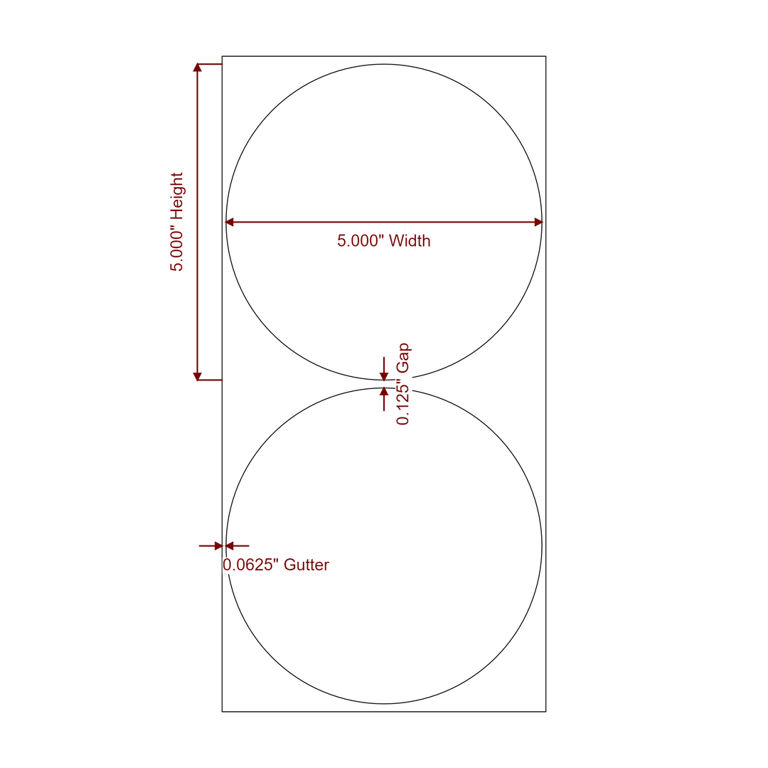 5 Inch Diameter Circle Inkjet Labels Roll - 2D Drawing
