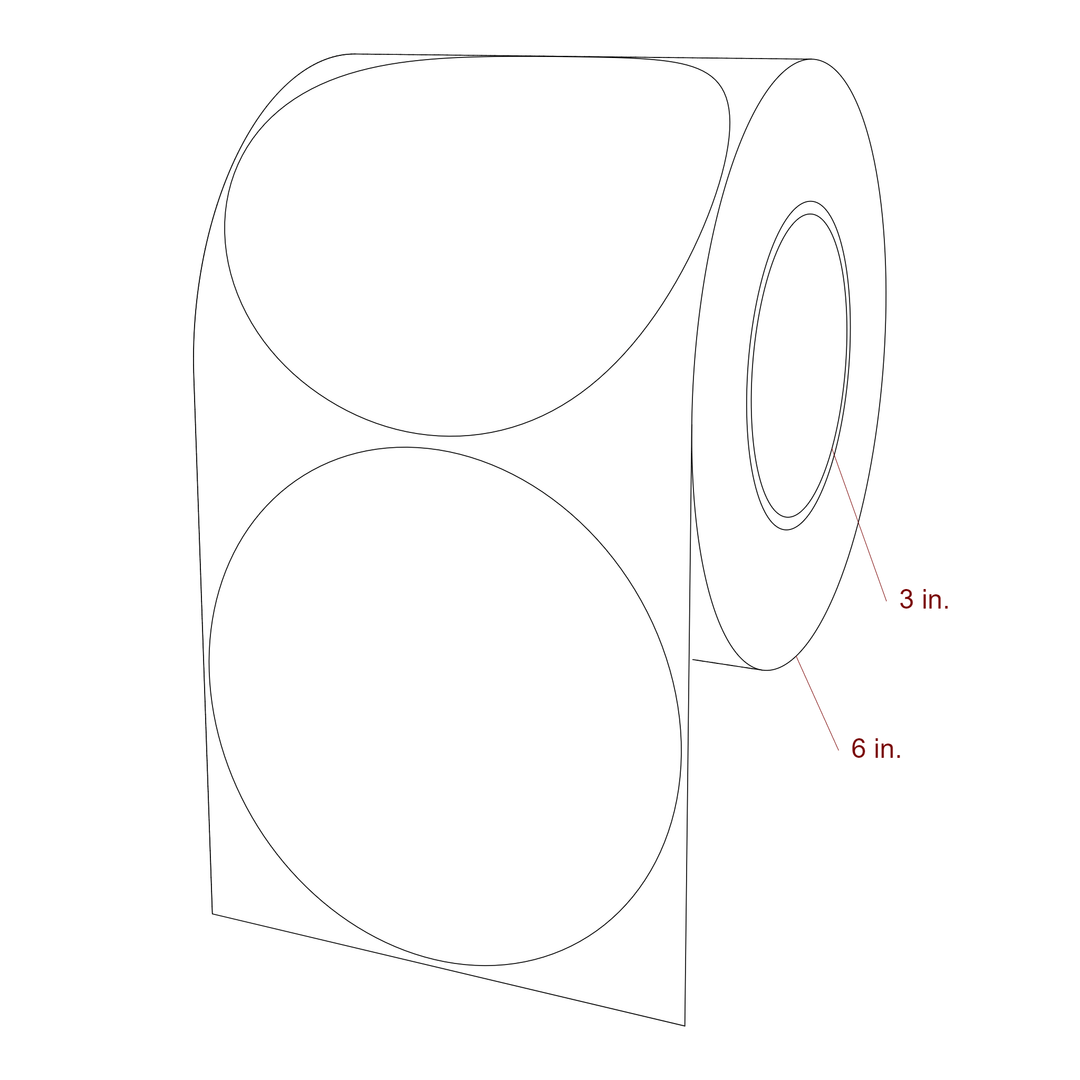 5 Inch Diameter Circle Inkjet Labels Roll - 3 Inch Core - 6 Inch Roll OD - 3D Perspective
