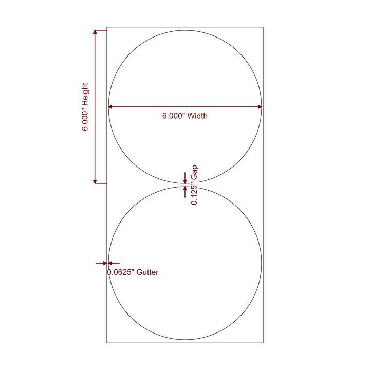 6 Inch Diameter Circle Inkjet Labels Roll - 2D Drawing