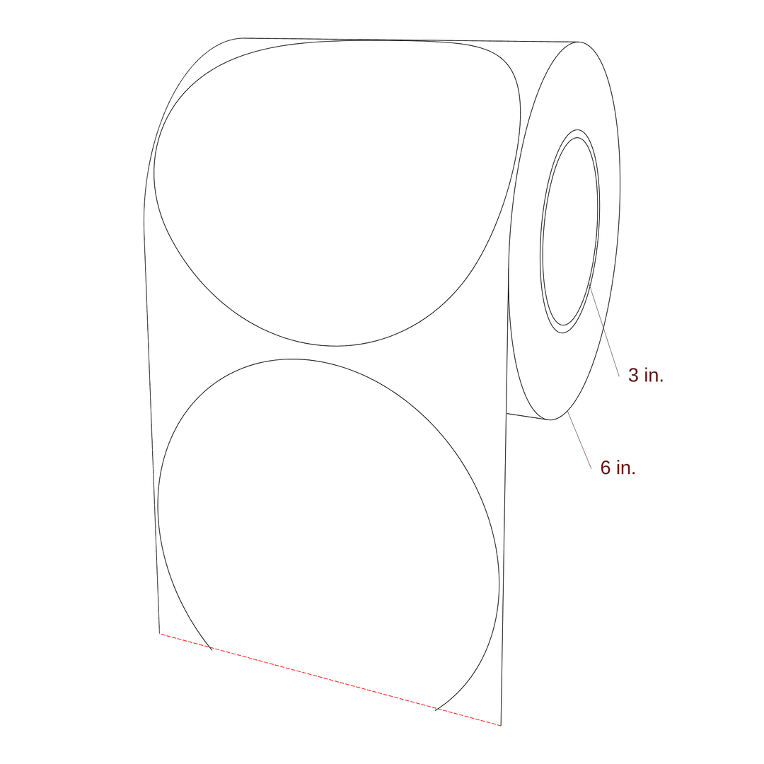 6" Diameter Circle Roll for Epson ColorWorks & Primera Printers; 6" Diameter Circle Label Diagram