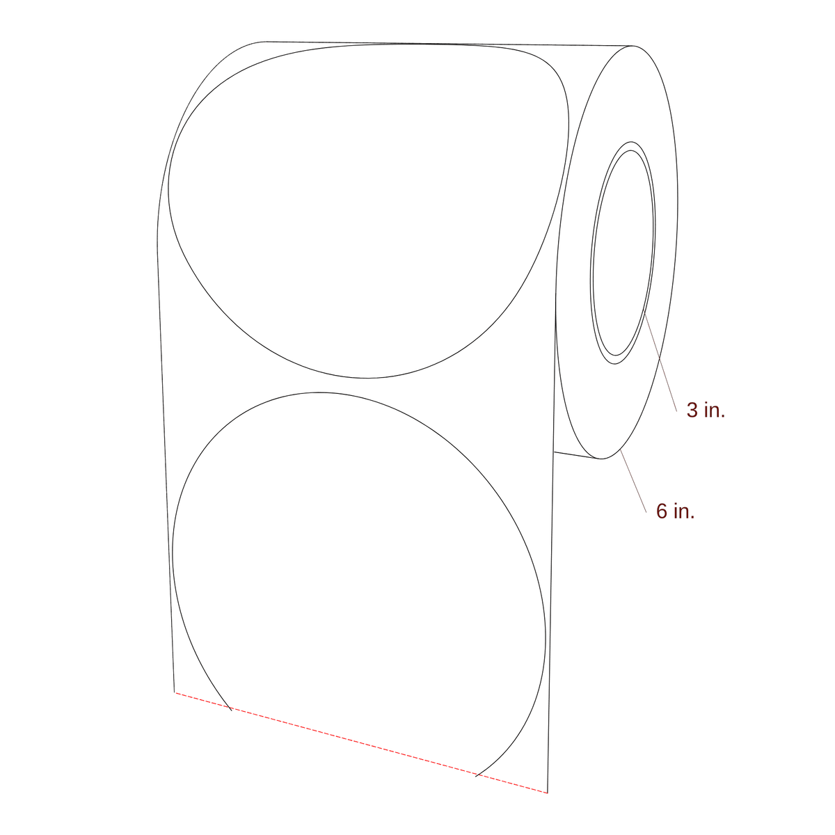 6" Diameter Circle Roll for Epson ColorWorks & Primera Printers; 6" Diameter Circle Label Diagram