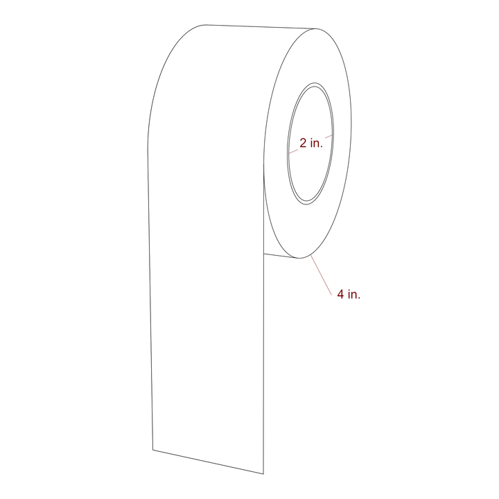 2 Inch Width Continuous Inkjet Label Roll - 2 Inch Core - 4 Inch Roll OD - 3D Perspective
