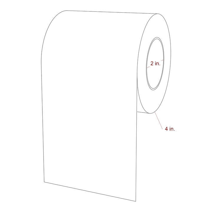 4 Inch Width Continuous Inkjet Label Roll - 2 Inch Core - 4 Inch Roll OD - 3D Perspective