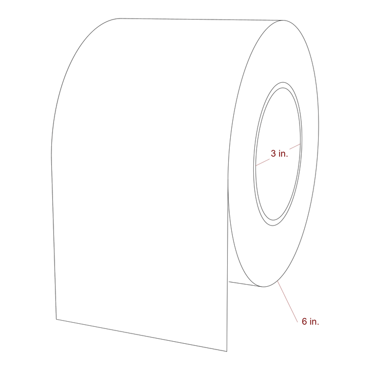 4 Inch Width Continuous Inkjet Label Roll - 3 Inch Core - 6 Inch Roll OD - 3D Perspective