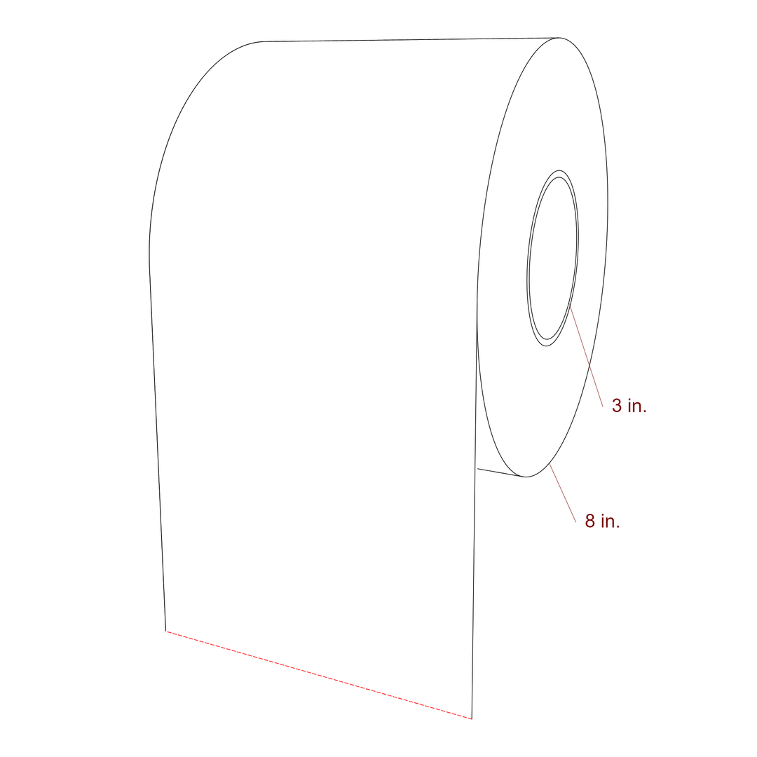 6 Inch Width Continuous Inkjet Label Roll - 3 Inch Core - 8 Inch Roll OD - 3D Perspective