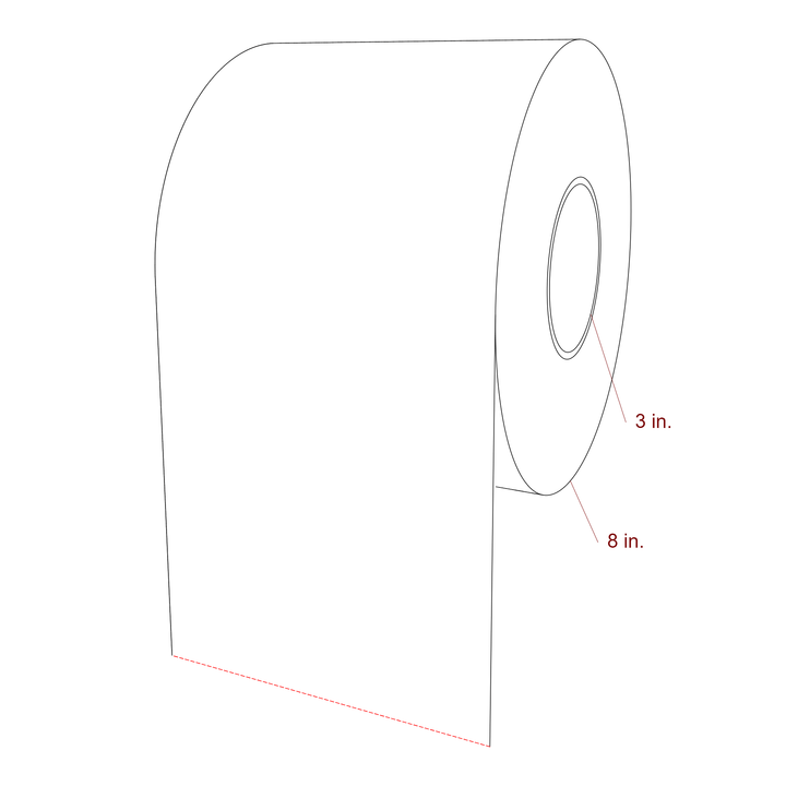 6 Inch Width Continuous Inkjet Label Roll - 3 Inch Core - 8 Inch Roll OD - 3D Perspective