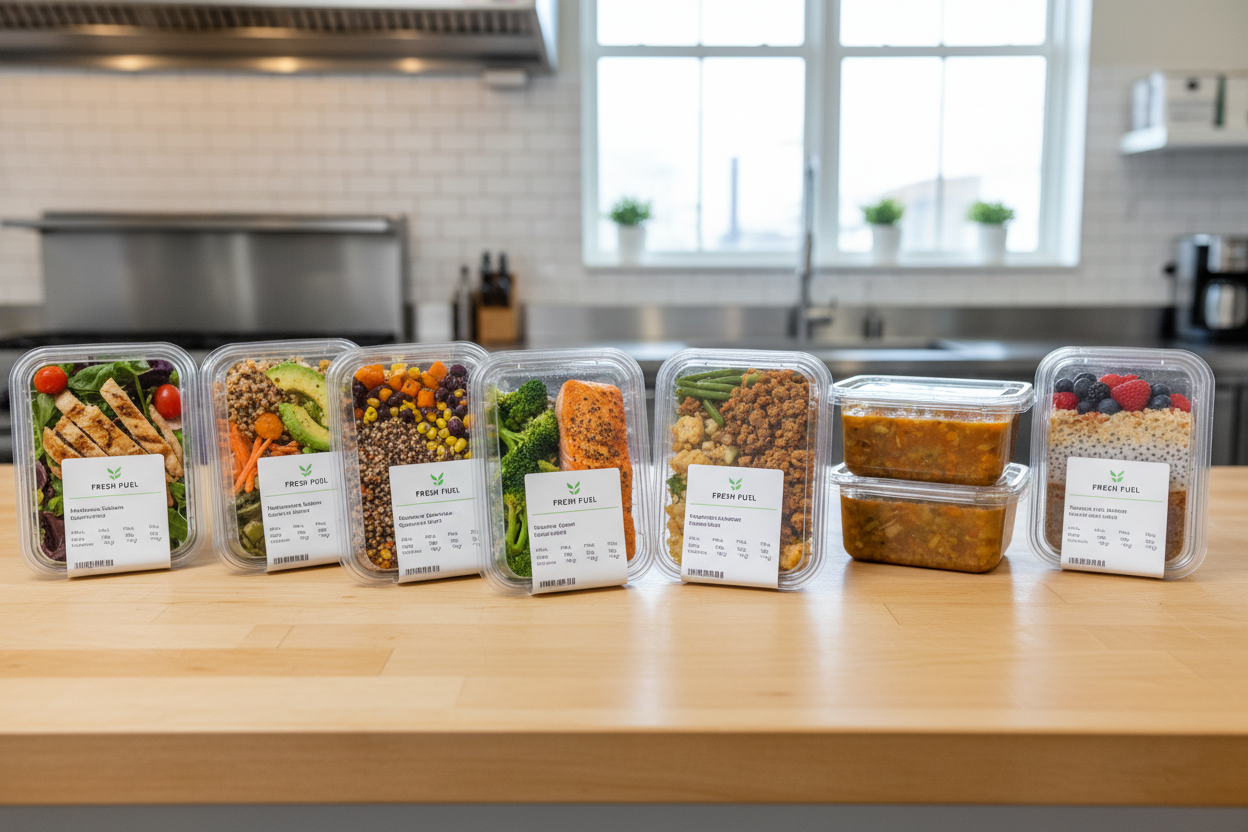 prepared meals with labels on them