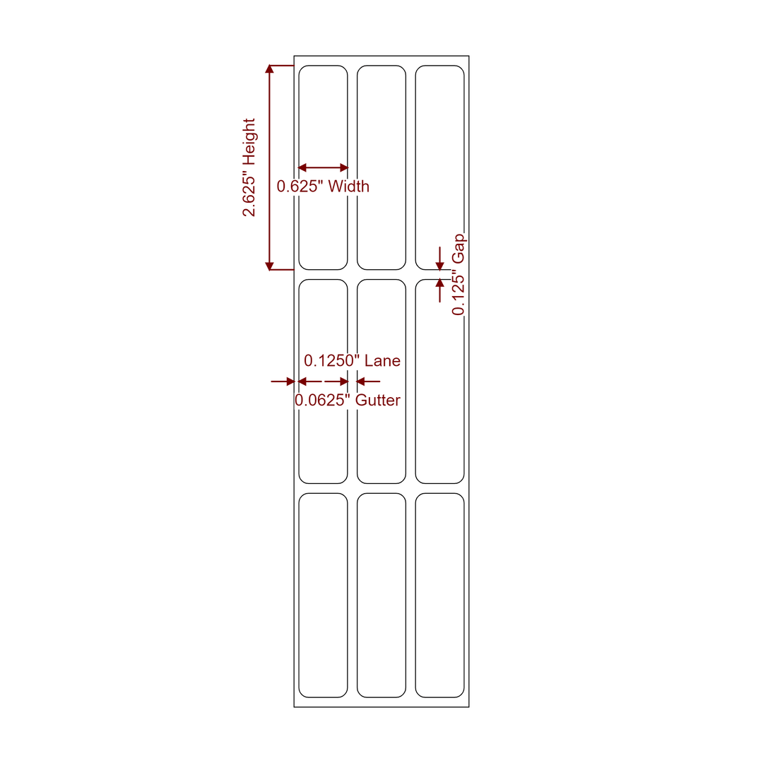 0.625 Inch x 2.625 Inch Rectangle Inkjet Label Roll - 3Up - 2D Drawing
