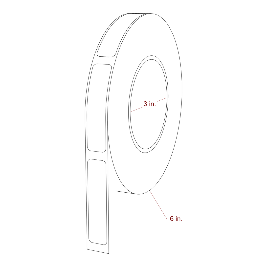 0.625 Inch x 2.625 Inch Rectangle Inkjet Label Roll | 0.25 in. Gap - 3 Inch Core - 6 Inch Roll OD - 3D Perspective