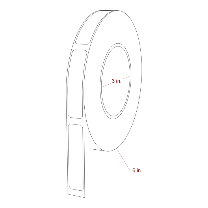 0.625 Inch x 2.625 Inch Rectangle Inkjet Label Roll | 0.25 in. Gap - 3 Inch Core - 6 Inch Roll OD - 3D Perspective
