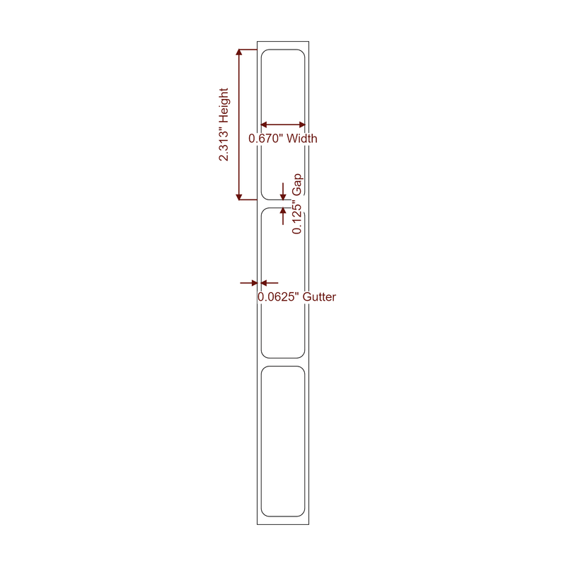 0.67" x 2.3125" Inkjet Label Rolls - Label Diagram
