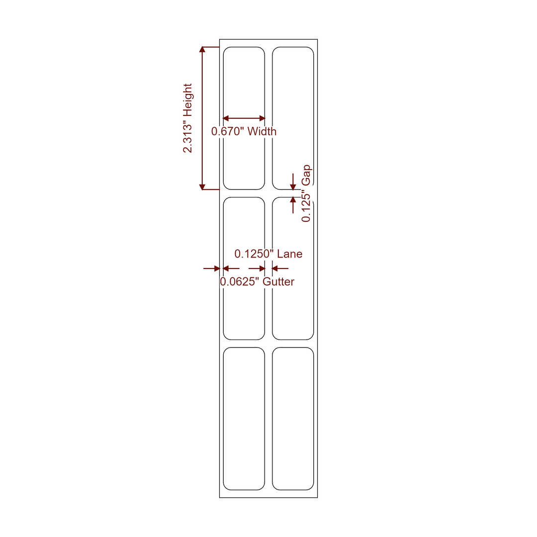0.67" x 2.3125" Rectangle Roll for Inkjet Printers; 0.67" x 2.3125" Rectangle Label Diagram