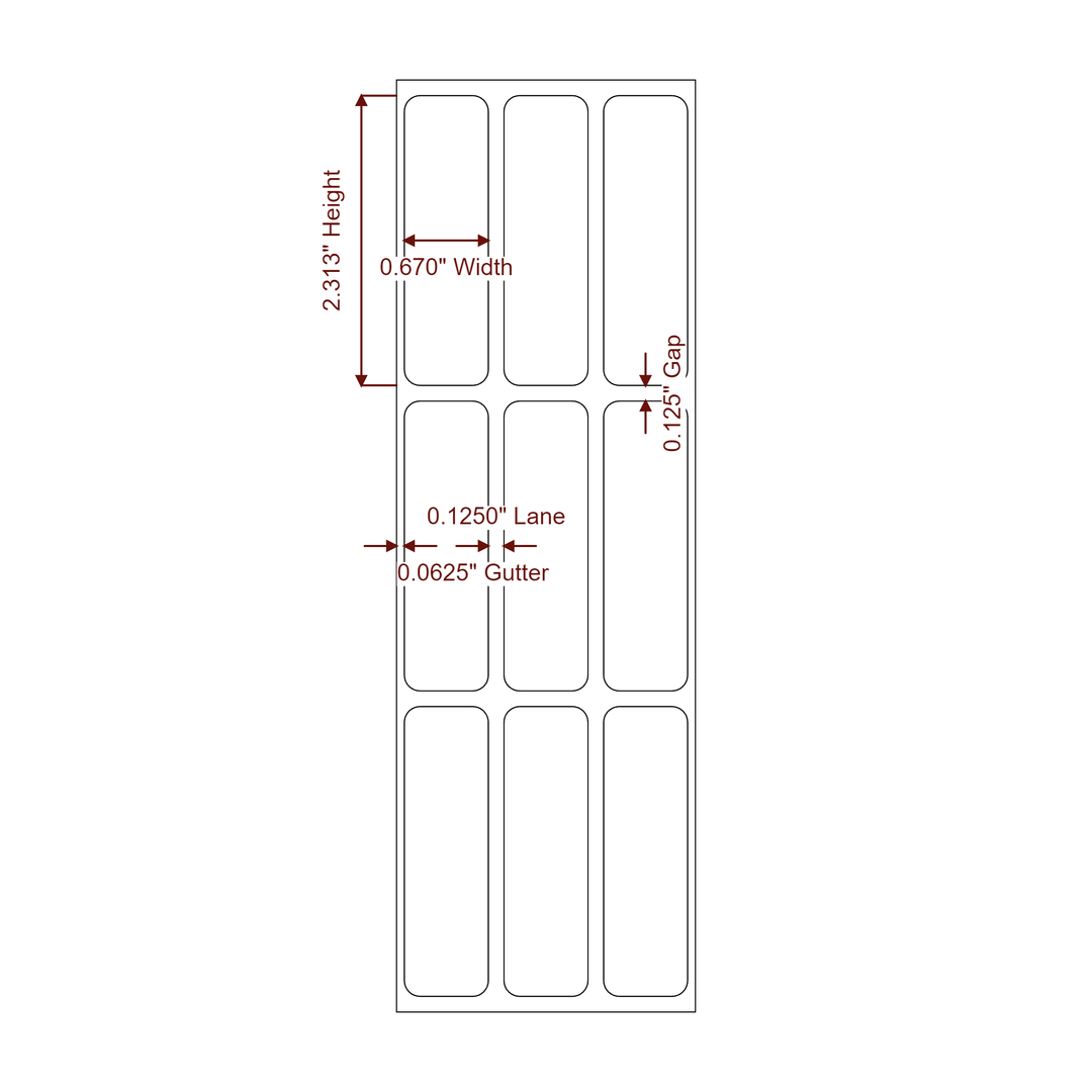 0.67" x 2.3125" Rectangle Roll for Inkjet Printers; 0.67" x 2.3125" Rectangle Label Diagram