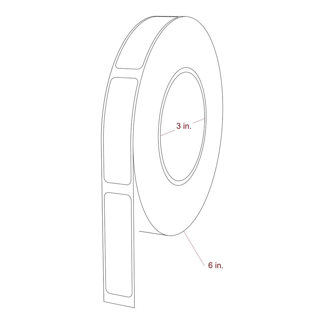 0.75 Inch x 2.625 Inch Rectangle Inkjet Label Roll | 0.25 in. Gap - 3 Inch Core - 6 Inch Roll OD - 3D Perspective