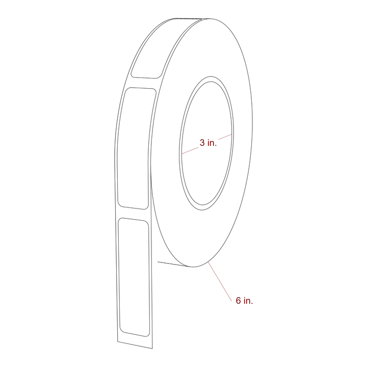 0.75 Inch x 2.625 Inch Rectangle Inkjet Label Roll | 0.25 in. Gap - 3 Inch Core - 6 Inch Roll OD - 3D Perspective