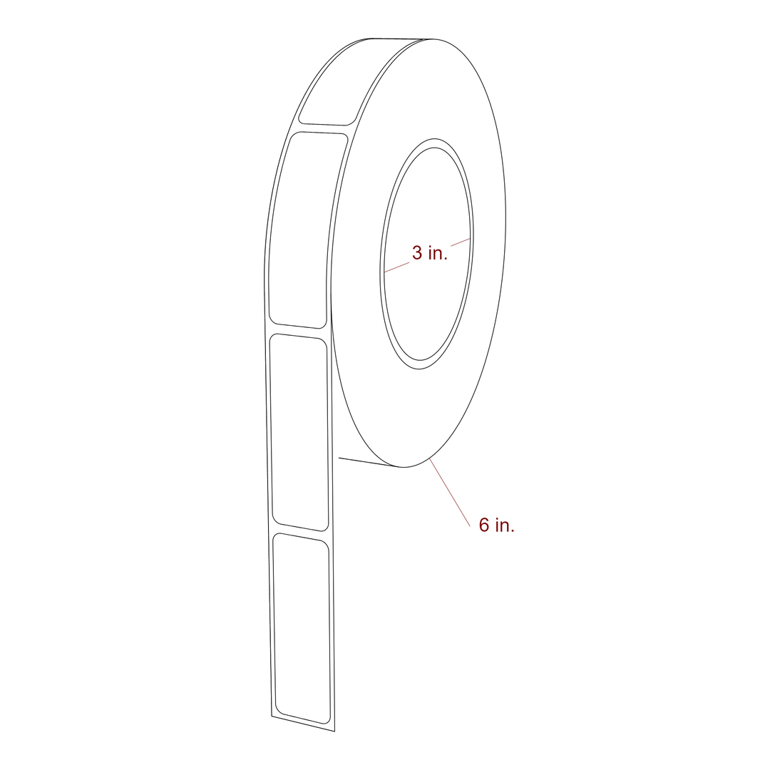 0.813 Inch x 2.5 Inch Rectangle Inkjet Label Roll - 3 Inch Core - 6 Inch Roll OD - 3D Perspective