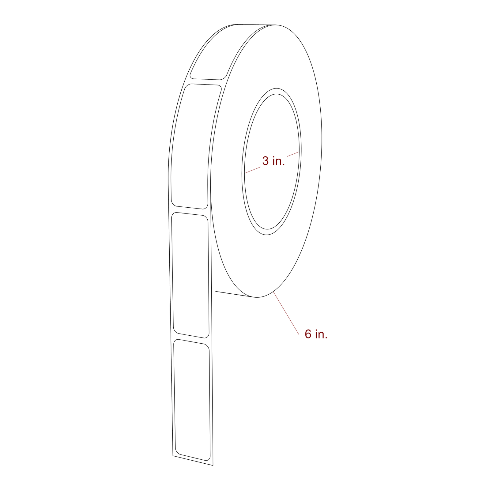 0.813 Inch x 2.5 Inch Rectangle Inkjet Label Roll - 3 Inch Core - 6 Inch Roll OD - 3D Perspective