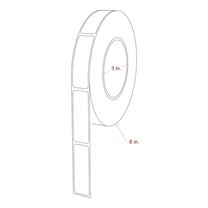 0.813 Inch x 2.5 Inch Rectangle Inkjet Label Roll - 3 Inch Core - 6 Inch Roll OD - 3D Perspective