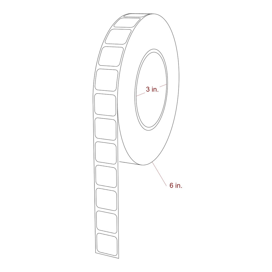 0.85 Inch x 0.75 Inch Rectangle Inkjet Label Roll - 3 Inch Core - 6 Inch Roll OD - 3D Perspective