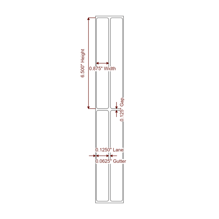 0.875" x 6.5" Rectangle Roll for Primera Printers; 0.875" x 6.5" Rectangle Label Diagram