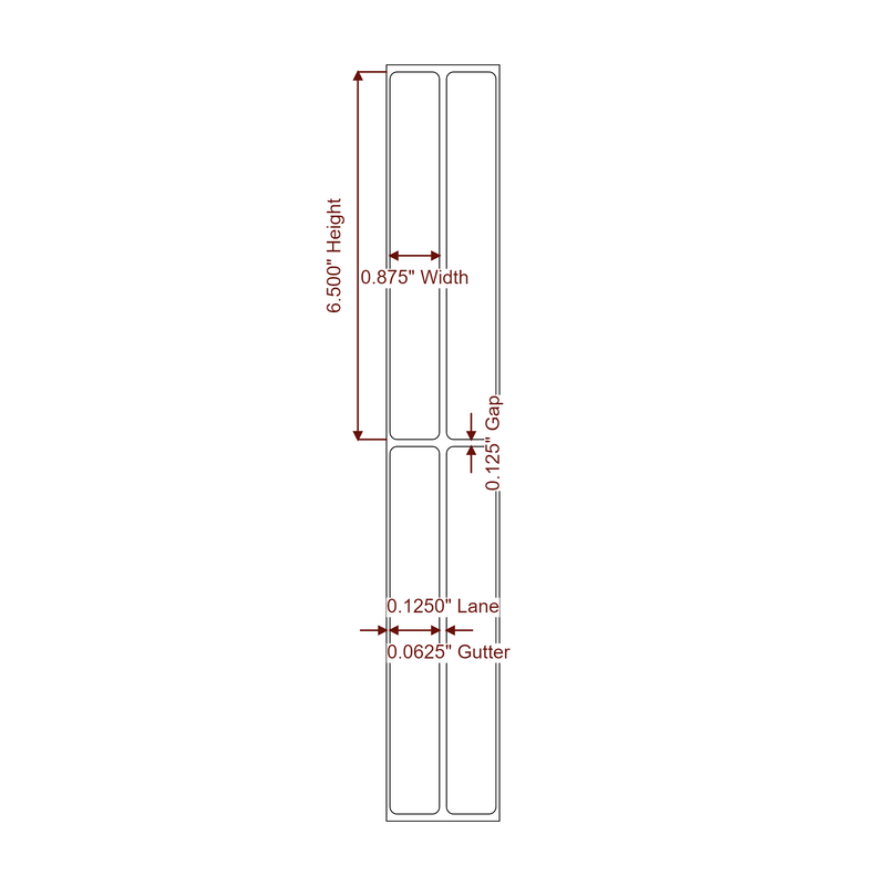 0.875" x 6.5" Inkjet Label Rolls | 2-Up | Fits Primera - Label Diagram