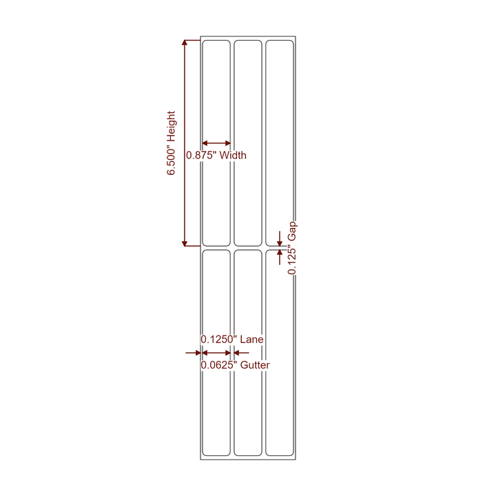 0.875" x 6.5" Rectangle Roll for Primera Printers; 0.875" x 6.5" Rectangle Label Diagram