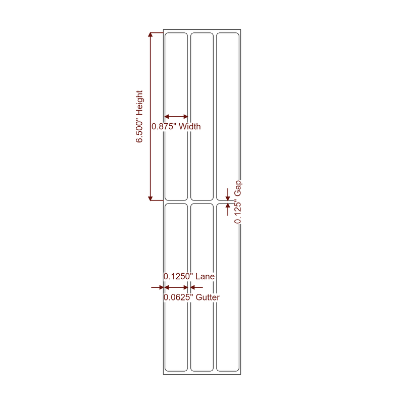 0.875" x 6.5" Inkjet Label Rolls | 3-Up | Fits Primera - Label Diagram
