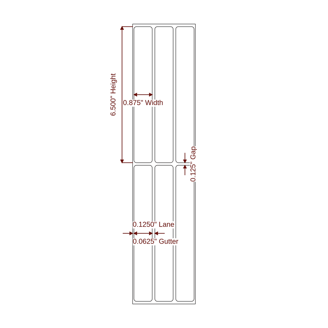 0.875" x 6.5" Rectangle Roll for Primera Printers; 0.875" x 6.5" Rectangle Label Diagram
