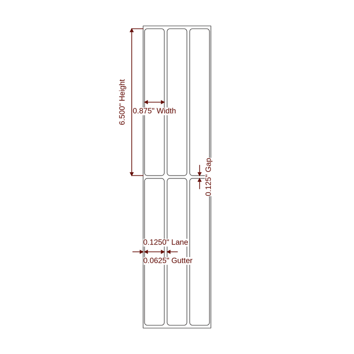 0.875" x 6.5" Rectangle Roll for Primera Printers; 0.875" x 6.5" Rectangle Label Diagram