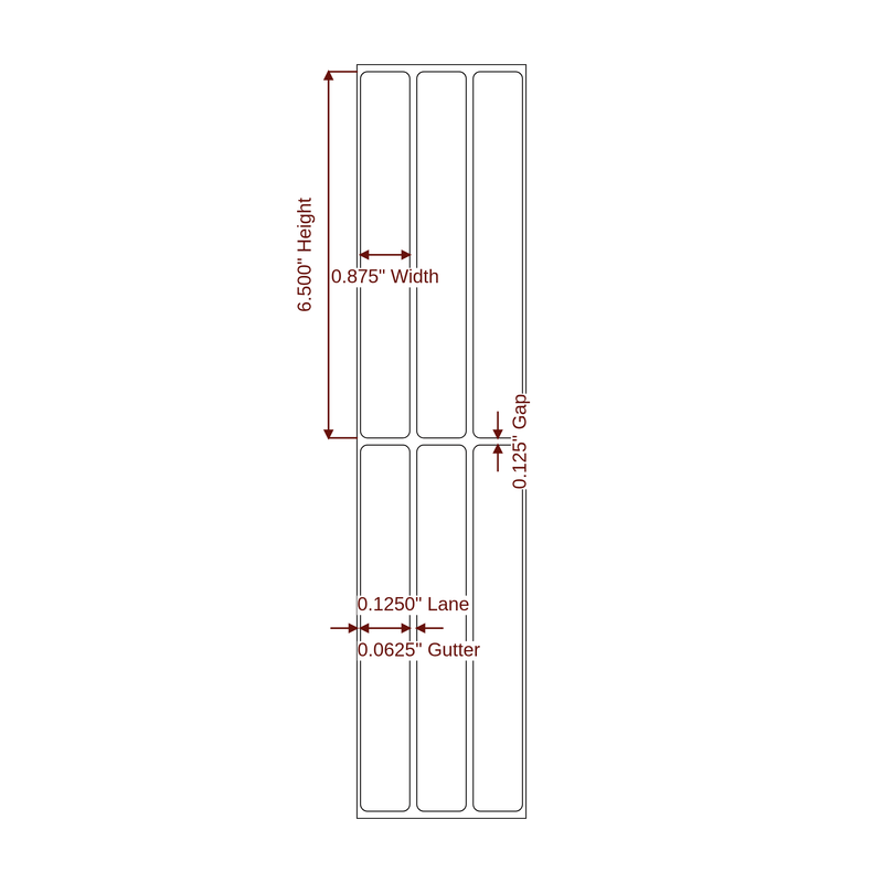 0.875" x 6.5" Inkjet Label Rolls | 3-Up | Fits Primera - Label Diagram