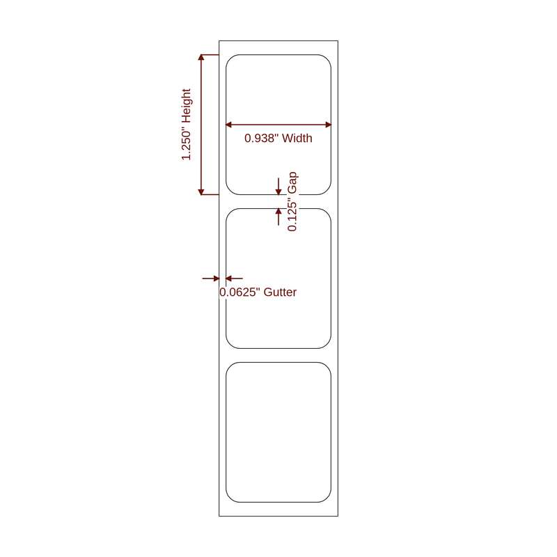 0.938" x 1.25" Inkjet Label Rolls | Fits Primera - Label Diagram