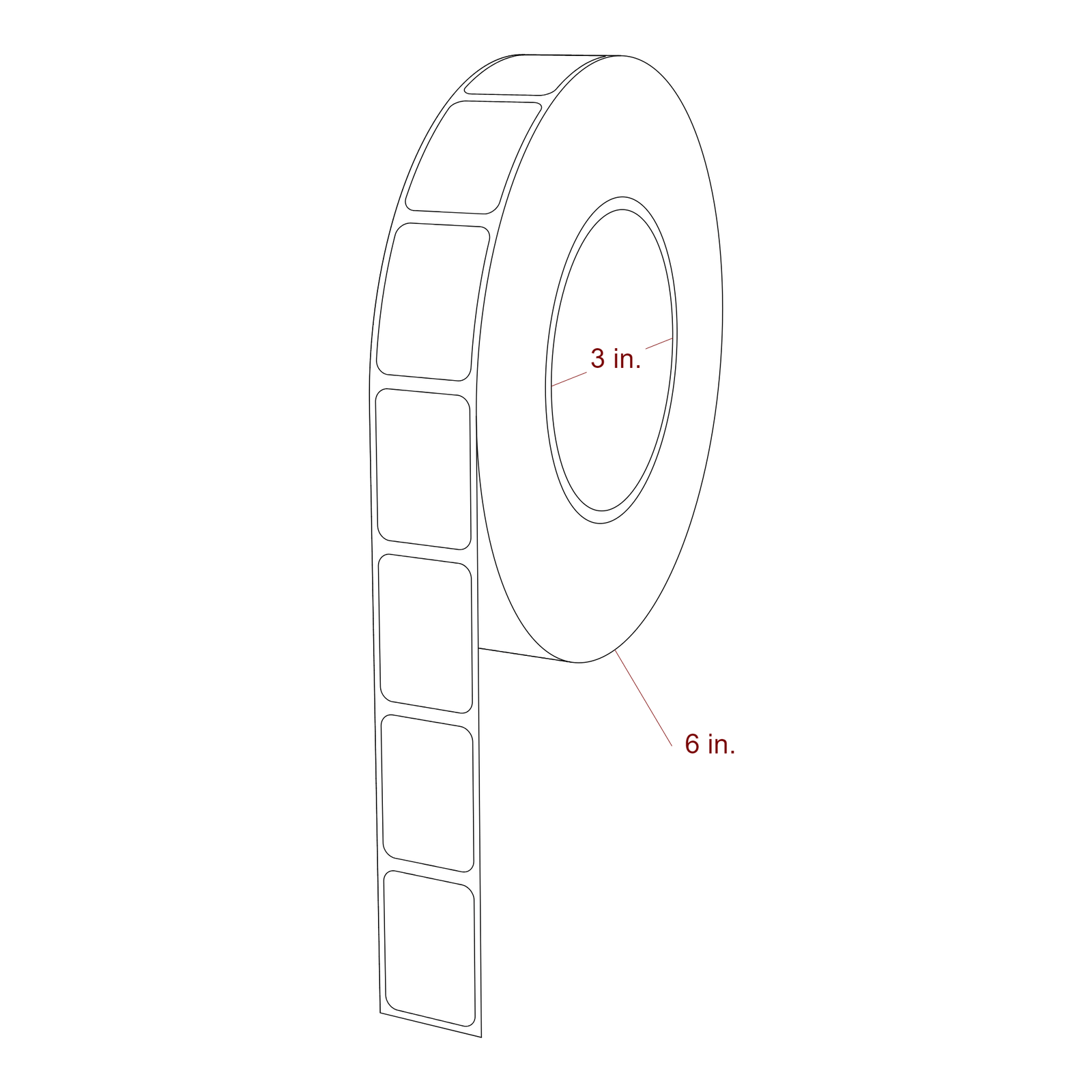 0.938 Inch x 1.375 Inch Rectangle Inkjet Label Roll - 3 Inch Core - 6 Inch Roll OD - 3D Perspective