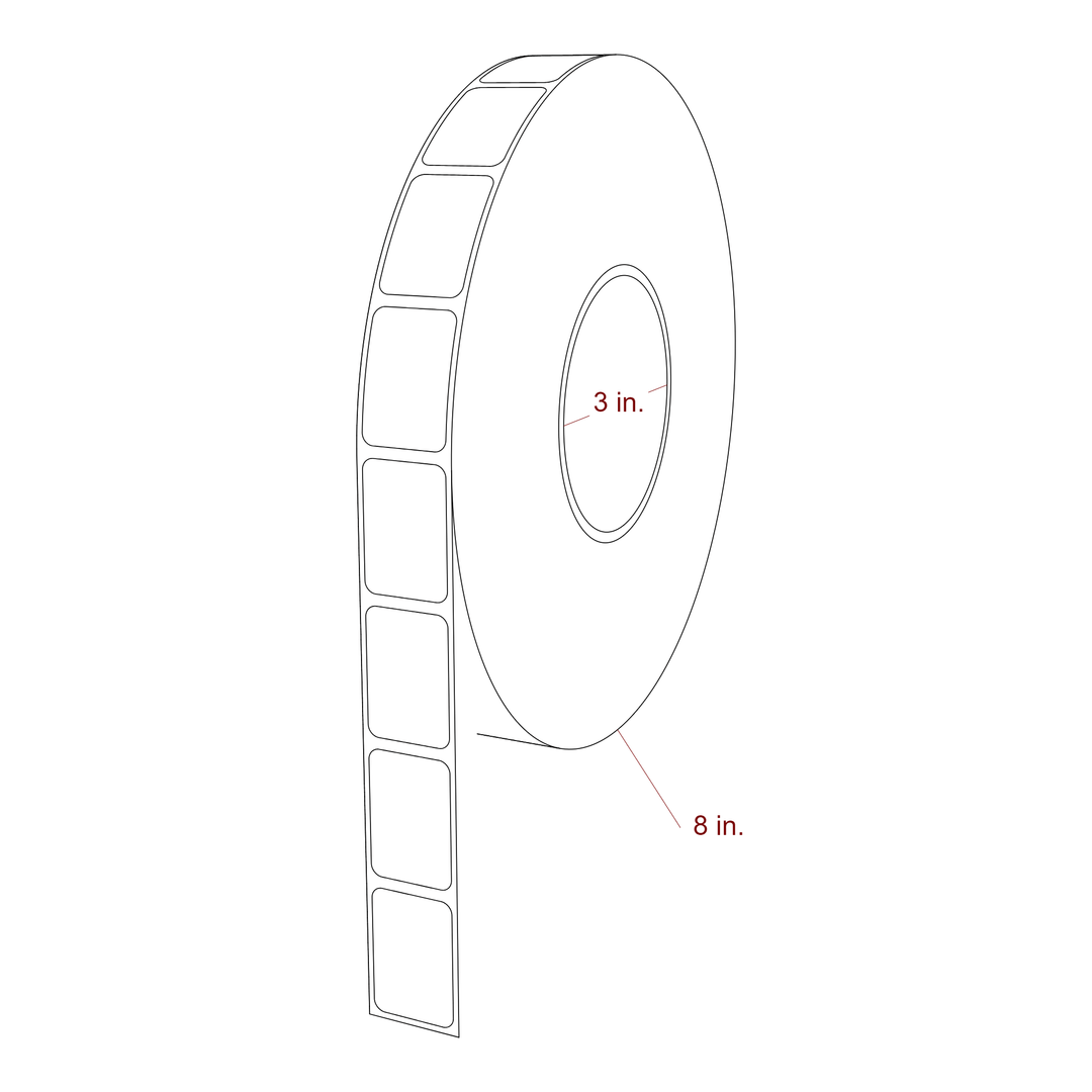 0.938 Inch x 1.375 Inch Rectangle Inkjet Label Roll - 3 Inch Core - 8 Inch Roll OD - 3D Perspective