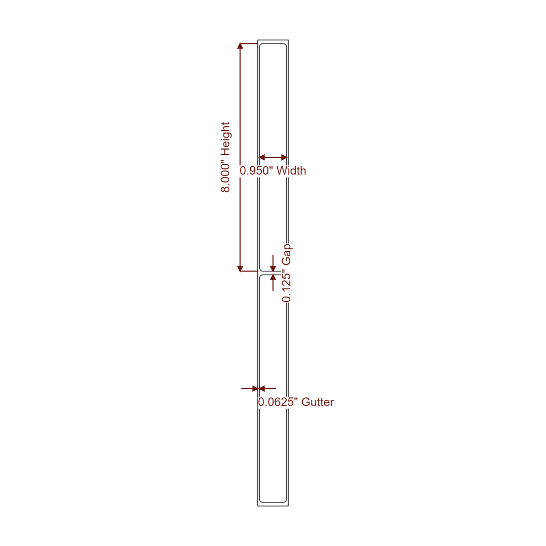 0.95" x 8" Rectangle Roll for Inkjet Printers; 0.95" x 8" Rectangle Label Diagram
