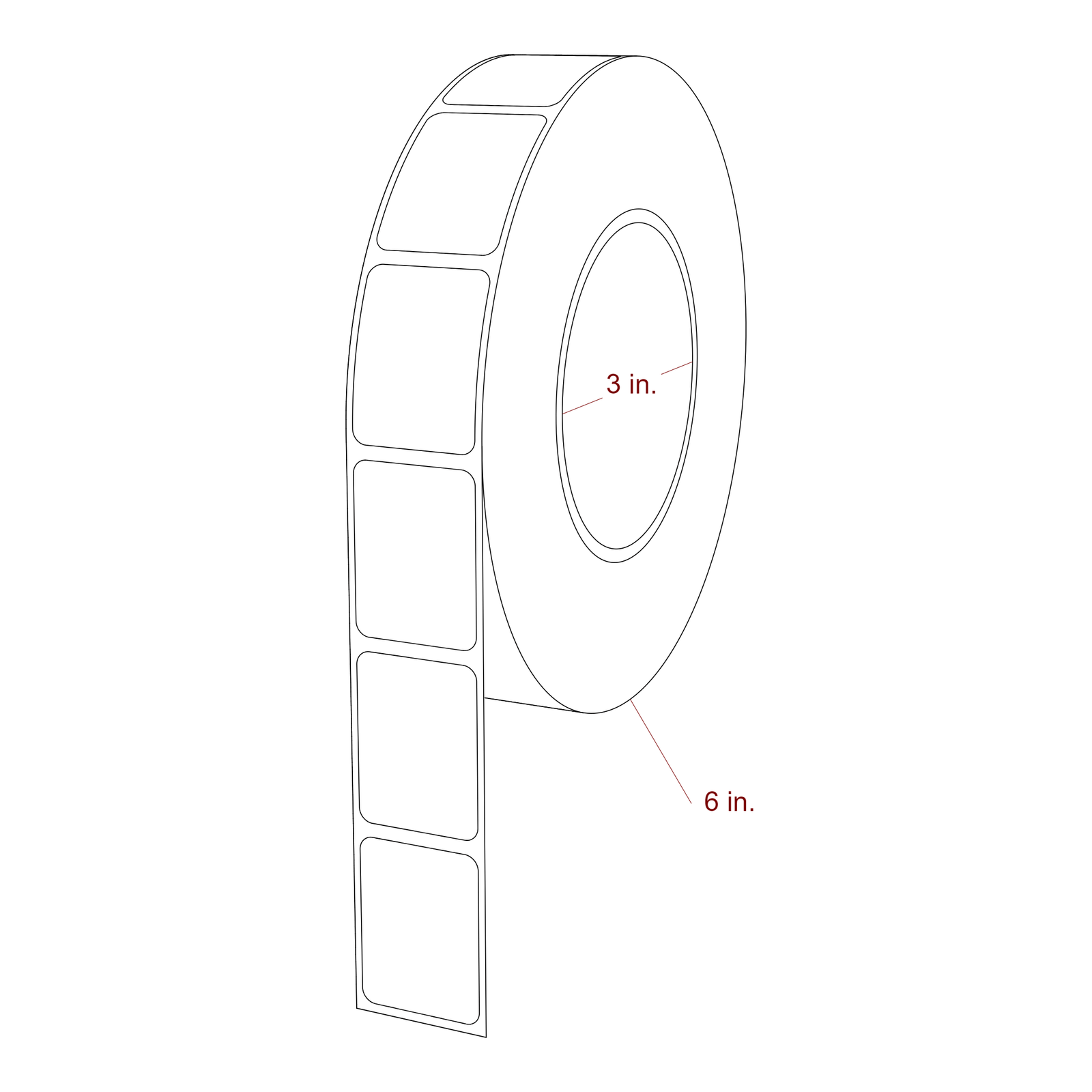 1.125 Inch x 1.5 Inch Rectangle Inkjet Label Roll - 3 Inch Core - 6 Inch Roll OD - 3D Perspective