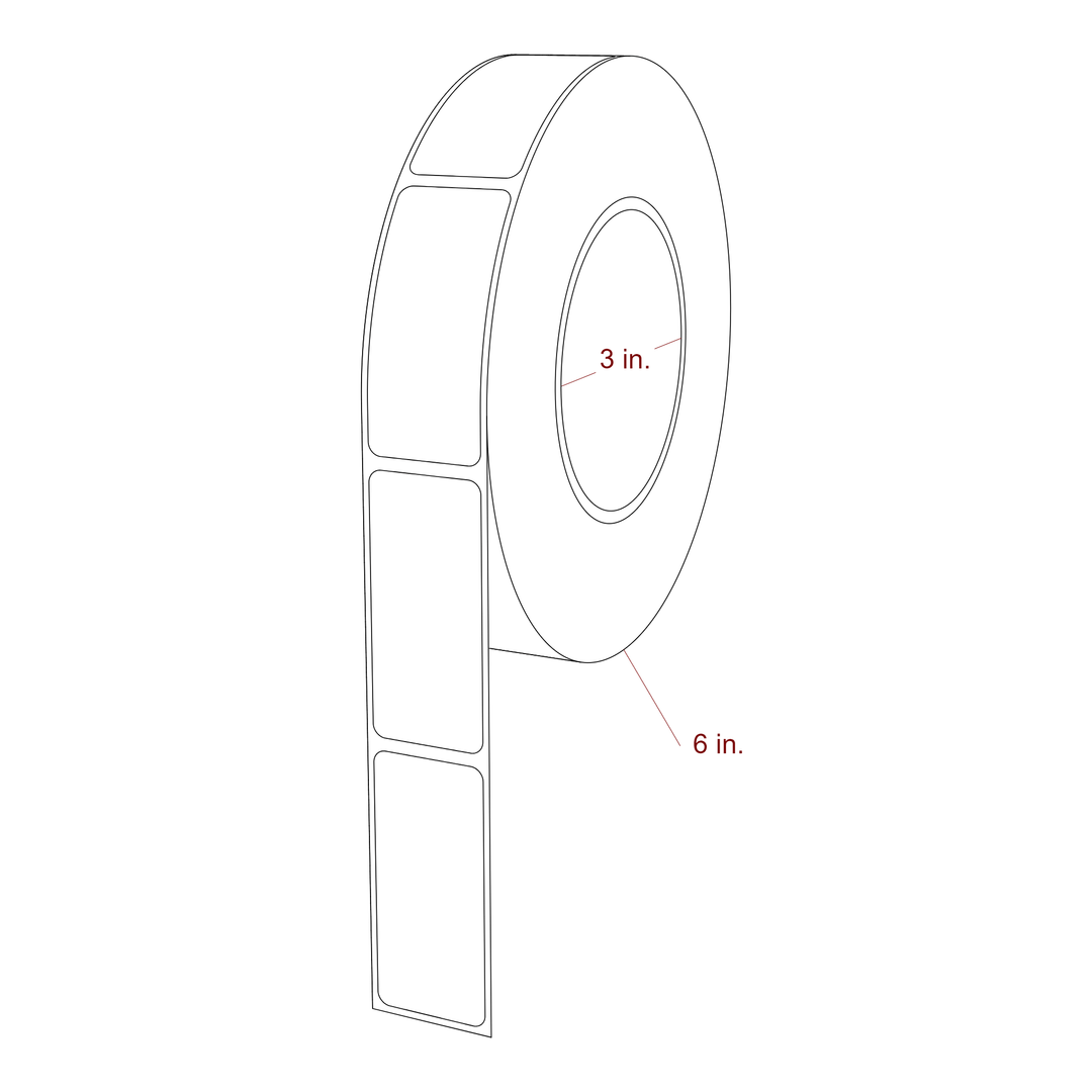 1.125 Inch x 2.5 Inch Rectangle Inkjet Label Roll - 3 Inch Core - 6 Inch Roll OD - 3D Perspective