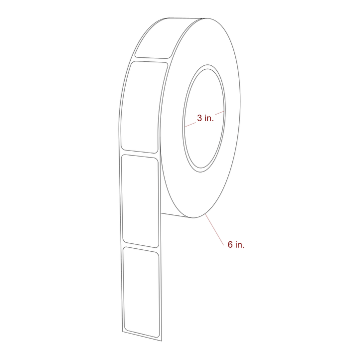 1.125 Inch x 2.5 Inch Rectangle Inkjet Label Roll - 3 Inch Core - 6 Inch Roll OD - 3D Perspective