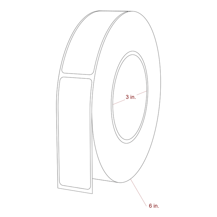 1.125 Inch x 3.5 Inch Rectangle Inkjet Label Roll - 3 Inch Core - 6 Inch Roll OD - 3D Perspective