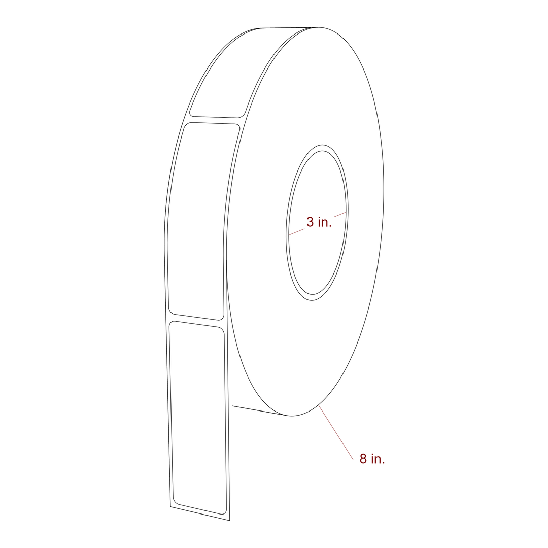 1.125 Inch x 3.5 Inch Rectangle Inkjet Label Roll - 3 Inch Core - 8 Inch Roll OD - 3D Perspective