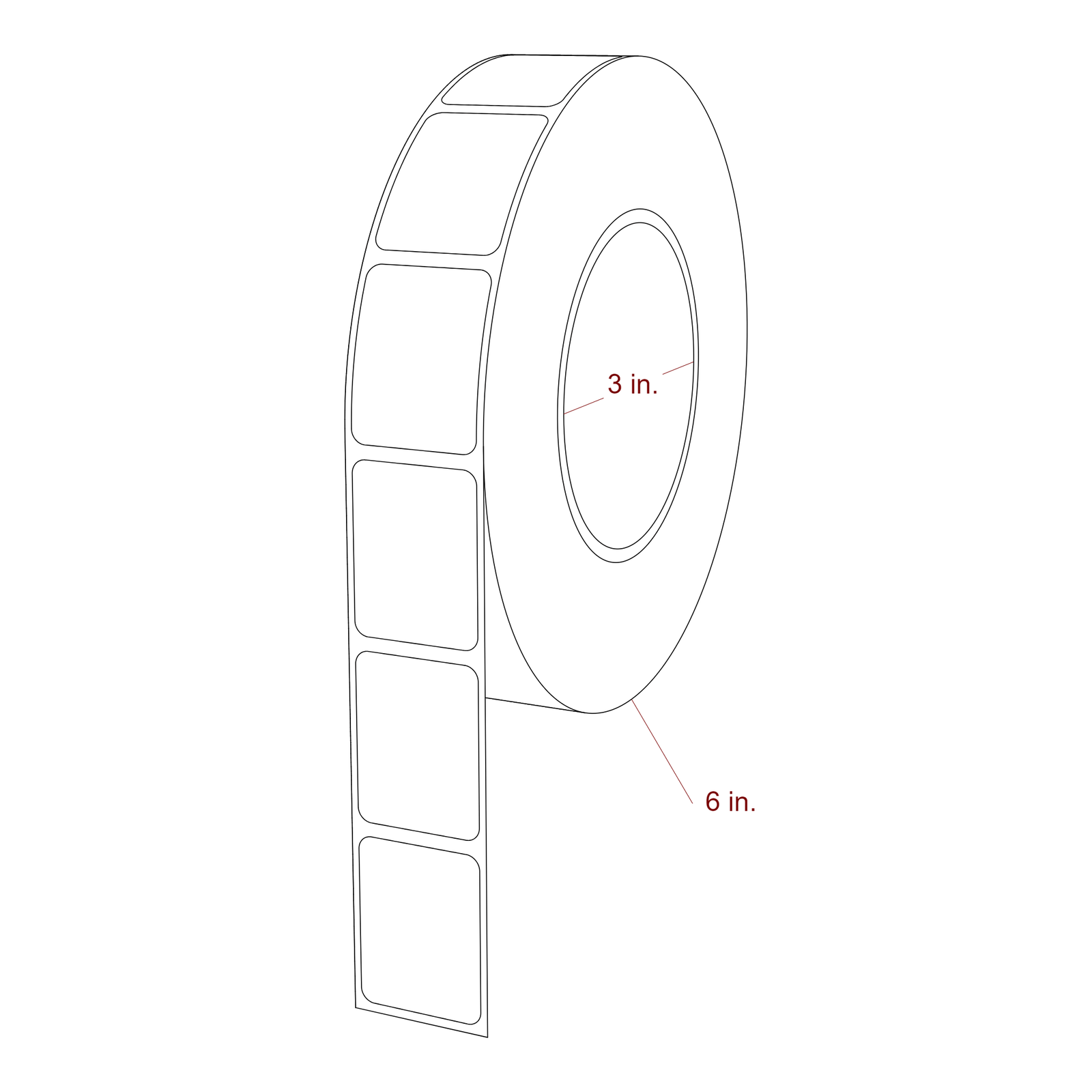 1.15 Inch x 1.5 Inch Rectangle Inkjet Label Roll - 3 Inch Core - 6 Inch Roll OD - 3D Perspective
