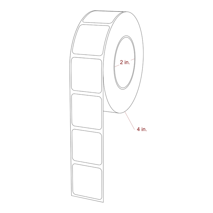 1.25 Inch x 1.25 Inch Rectangle Inkjet Label Roll - 2 Inch Core - 4 Inch Roll OD - 3D Perspective