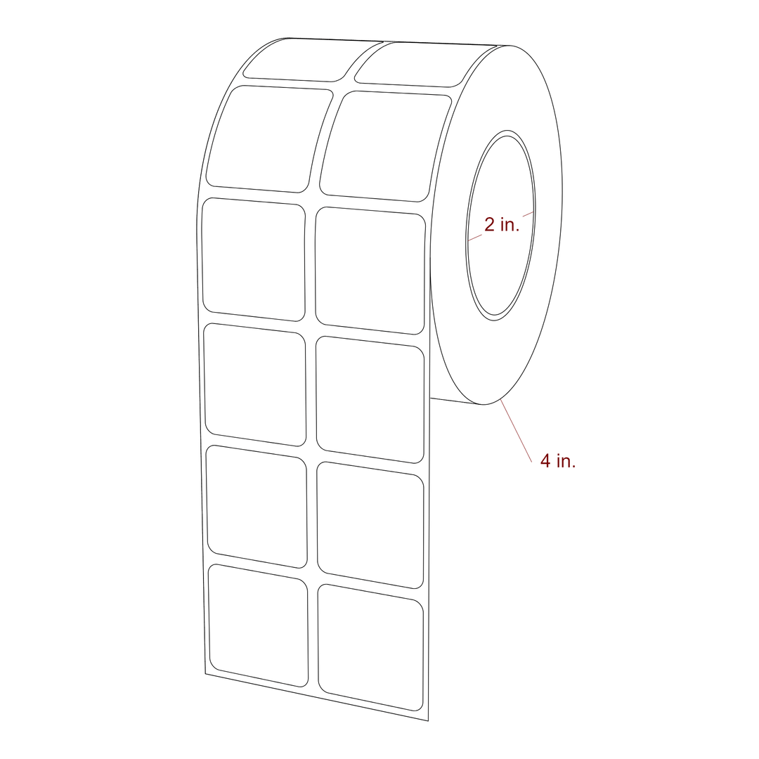 1.25 Inch x 1.25 Inch Rectangle Inkjet Label Roll - 2 Inch Core - 4 Inch Roll OD - 2Up - 3D Perspective