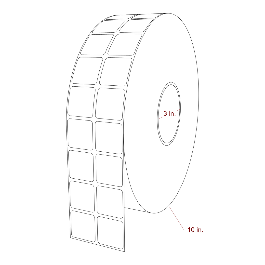 1.25 Inch x 1.25 Inch Rectangle Inkjet Label Roll - 3 Inch Core - 10 Inch Roll OD - 2Up - 3D Perspective