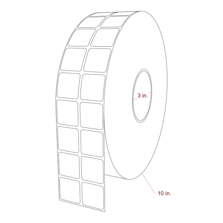 1.25 Inch x 1.25 Inch Rectangle Inkjet Label Roll - 3 Inch Core - 10 Inch Roll OD - 2Up - 3D Perspective