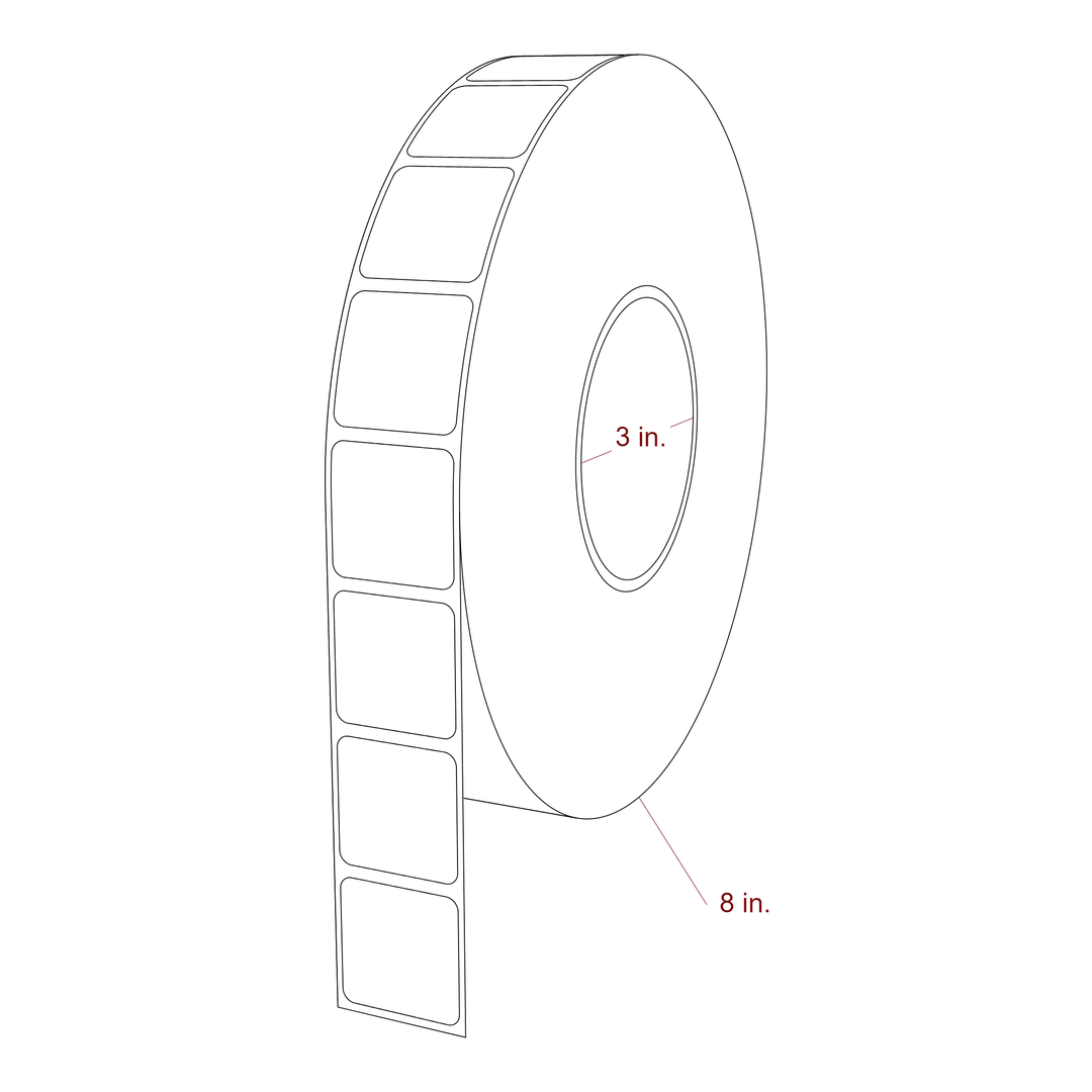 1.25 Inch x 1.25 Inch Rectangle Inkjet Label Roll - 3 Inch Core - 8 Inch Roll OD - 3D Perspective
